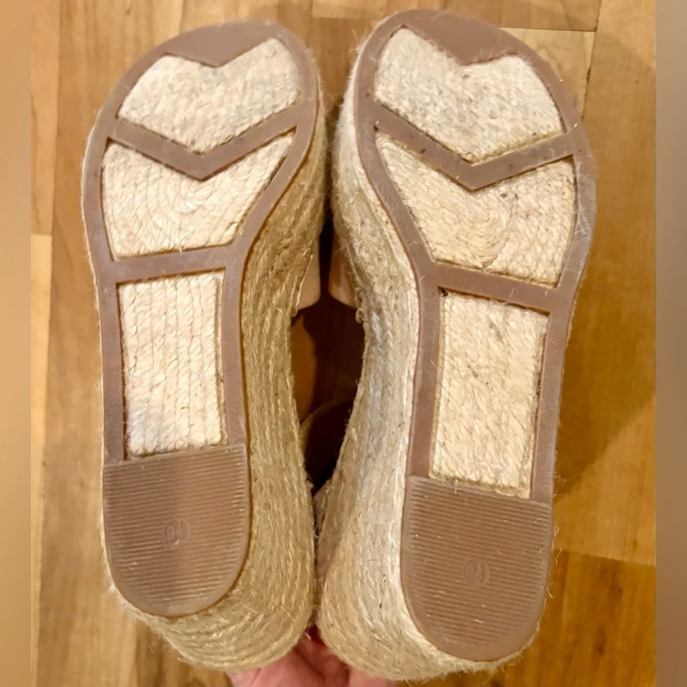 Marc Fisher LTD Alida Leather Espadrille Wedge Sandal, Tan, Size 9.5